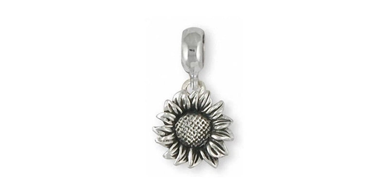Sterling silver sunflower charm slide with detailed petals and textured center
