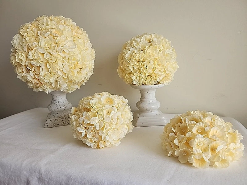 Hydrangea Ball Head Decoration Artificial Yellow Silk Flower With Pedestal Set/4 Hydrangea