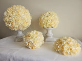 Hydrangea Ball Head Decoration Artificial Yellow Silk Flower With Pedestal Set/4 Hydrangea