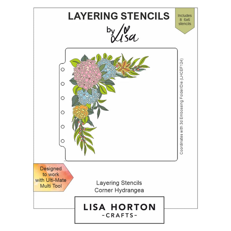 Lisa Horton Crafts Layering Stencils-Corner Hydrangea And Roses Roses