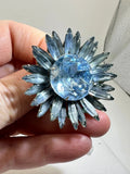 Flower Daisy Sunflower Layered Navette Rhinestones Vintage Silver Brooch M-4281 Sunflower