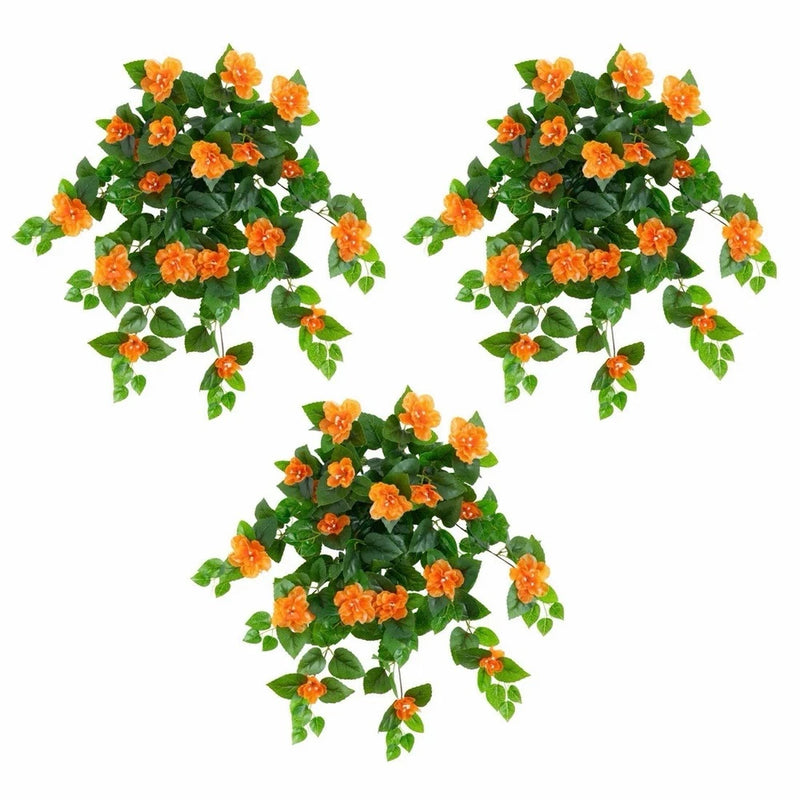 24" UV Resistant Artificial Azalea Hanging Plant (Indoor/Outdoor) - Set of 3 Green Plant
