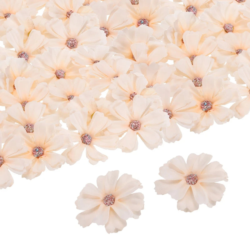 50pcs Artificial Daisies Flower Heads,1.8" Silk Fake Daisies Heads, Champagne Daisies