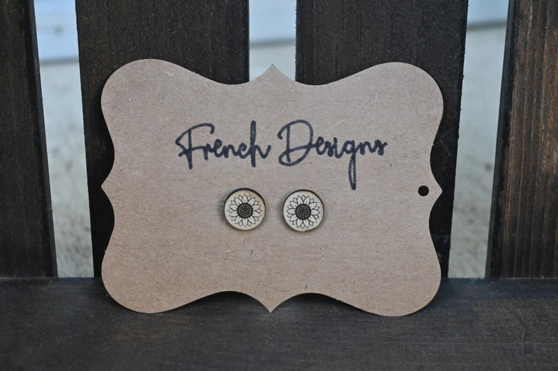 handmade by French Designs wooden laser cut sunflower stud earrings Sunflower