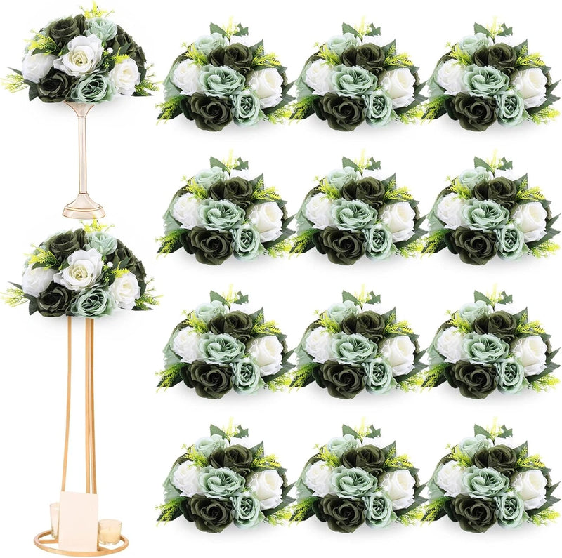 12 Pcs Forest Green Silk Flower Kissing Balls for Wedding Centerpieces Hydrangea