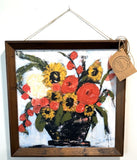 Signed Amanda Hilburn Floral Acrylic Painting Sunflowers Red Roses Ranunculus