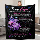 Flannel Blanket for Mom Ð ÒTo My MomÓ with Heartfelt Quotes, Roses & Butterflies Roses