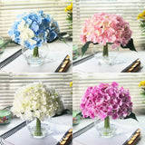 10 Stems Silk Hydrangea Artificial Flower Arrangement Glass Vase w/ Faux Water Hydrangea