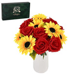 16 Pcs Fake Roses Sunflowers Artificial Flowers Bulk, Silk Red Roses Yellow F... Sunflower