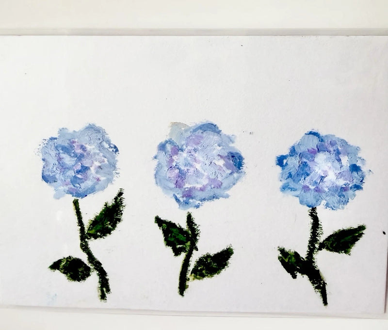 ACEO Art Card Original Mixed Media Painting Flower Hydrangeas Cottage core Hydrangea