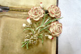 VINTAGE EXQUISITE CARNATION FLOWERS BROOCH 195OS ENAMEL FLOWER SIGNED Carnation