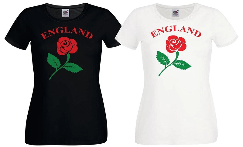 Women's rugby-style T-shirt set, black and white with England and rose graphic