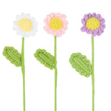 3Pcs Crochet Flowers Handmade Knitted Daisies Flower with Stem 3 Colors Daisies