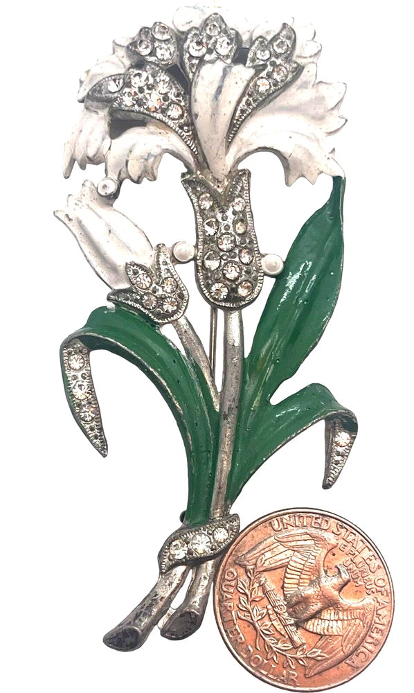 Vintage Unsigned Coro Figural Enameled Carnation Flower Brooch Carnation