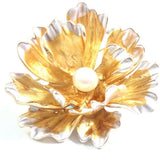 White/Gold/Red/Blue Peony Flower Freshwater Cultured Pearl Brooch 10.5-11.0mm Peony
