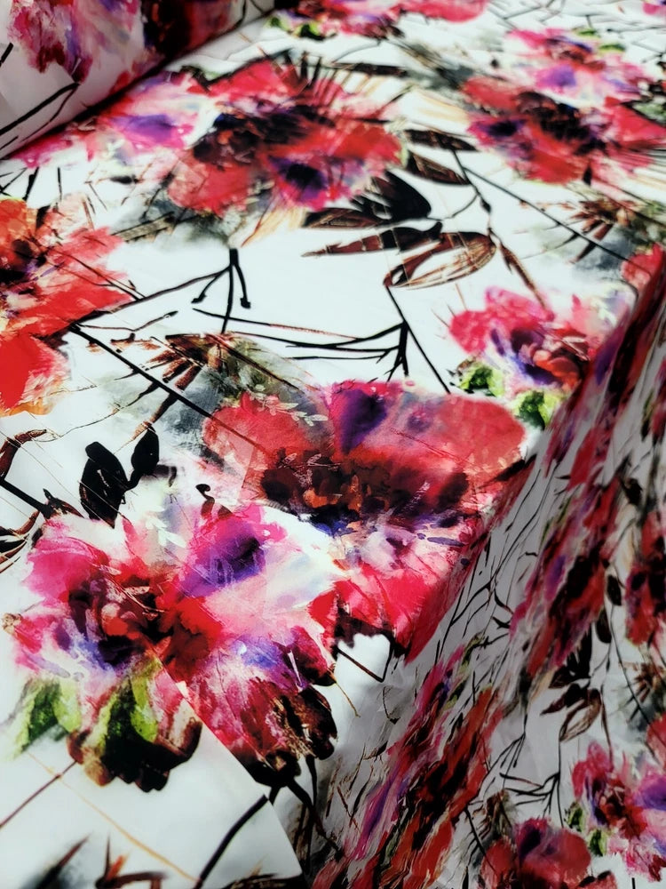 Multicolor Pink Purple Red Floral Soft Chiffon Fabric By the Yard For Dress Flowering Plants