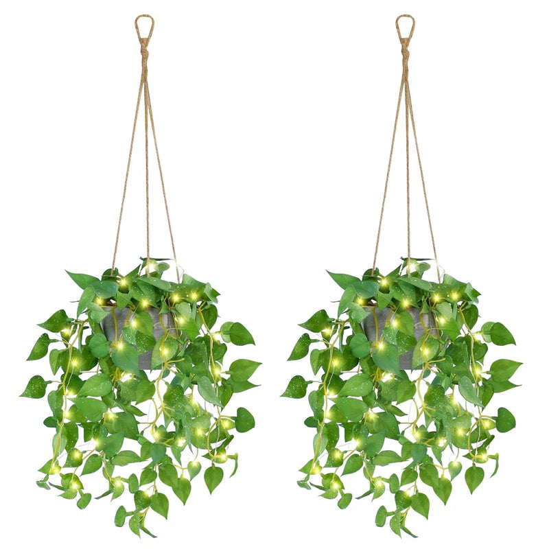 2 Pack Hanging Plant Fake Hanging Plants with LED Lights, Artificial Hanging ... Green Plant