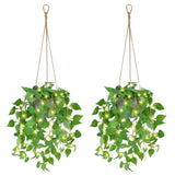 2 Pack Hanging Plant Fake Hanging Plants with LED Lights, Artificial Hanging ... Green Plant