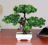 Artificial Bonsai Tree With Plastic Pot (Green, 1 Piece) Green Plant
