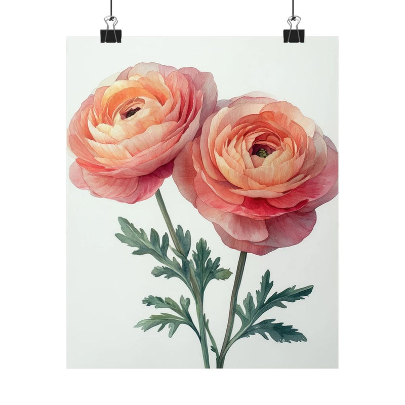 Boho Pink Ranunculus Flower Art Print Poster, Minimalist Floral Wall Art 3 Ranunculus