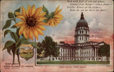 Topeka KS State Capitol dome Sunflower state flower mailed 1909 vintage postcard Sunflower