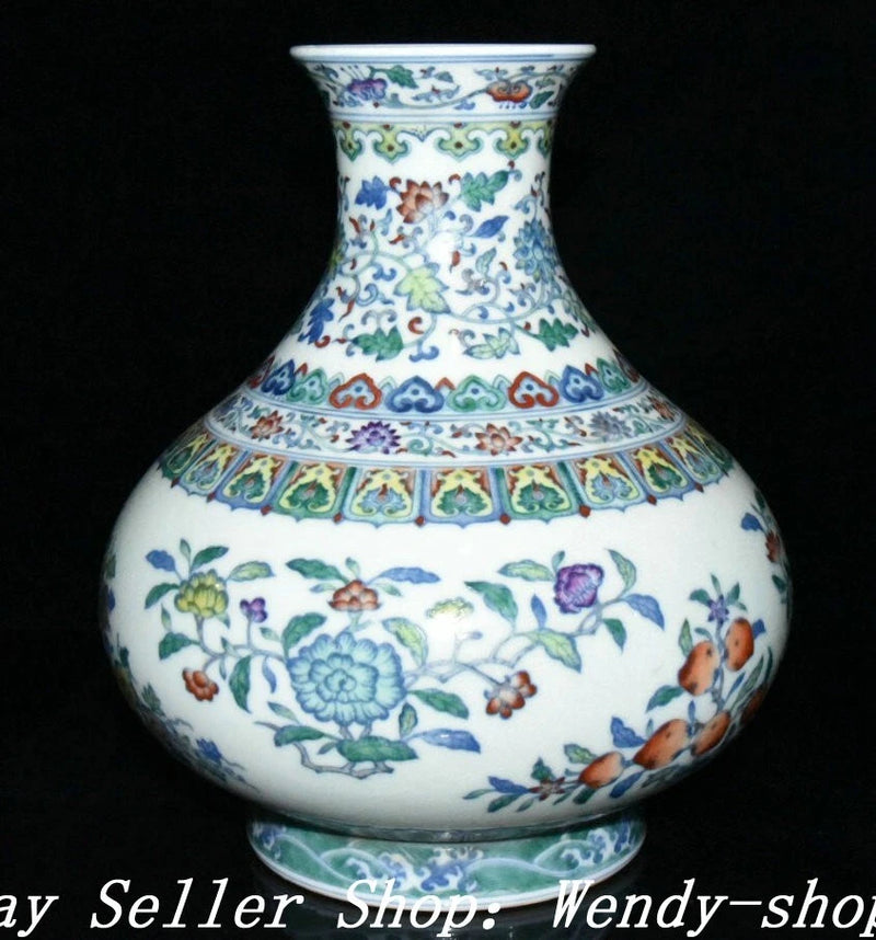 9" DaQing YongZheng Marked Doucai Porcelain Peony Flower Pattern Bottle Vase Peony