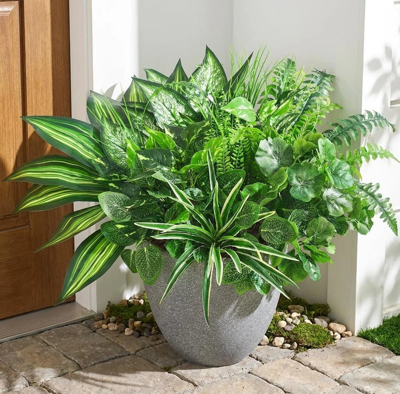 Artificial Plants Outdoor UV Resistant, Realistic Fake Plants Artificial Gree... Green Plant