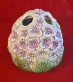 Hydrangea Bathroom Toothbrush Holder Four Holes W/Drain Plug Purple & Green 4"T Hydrangea