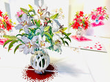 Origami Pop Cards LOVE Lilies Flower Bouquet Pop Up Greeting Card Happy Birthday Lily