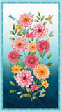 23" Fabric Panel | Wilmington Prelude Pink & Blue Flower Scene Flowering Plants
