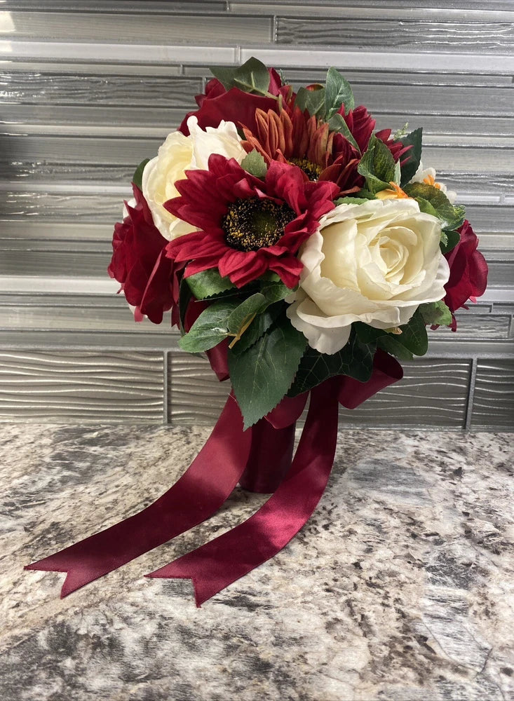 Elegant Bridal Bouquet Perfect for Fall and Winter Wedding Burgundy Orange Bouquet