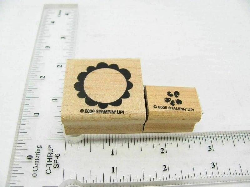 Sunflower rubber stamp on wooden handle with black flower imprint, mounted on wood