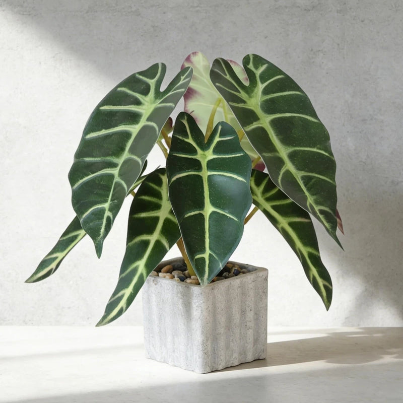 Artificial Potted Plant, Lifelike Faux Greenery in Decorative Cement-Look Squ... Green Plant