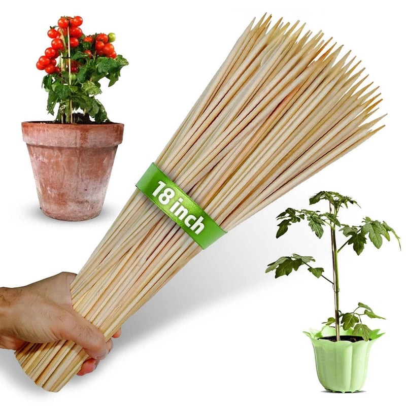 18-inch bamboo plant stakes, set of wooden skewers for garden plant support