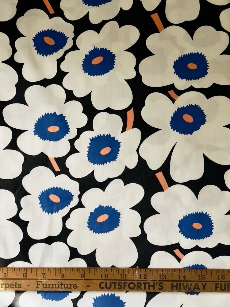 BOLD BLACK BLUE FLOWER COTTON DECOR FABRIC MARIMEKKO UNNIKO STYLE 64Ó WIDE BTY Flowering Plants