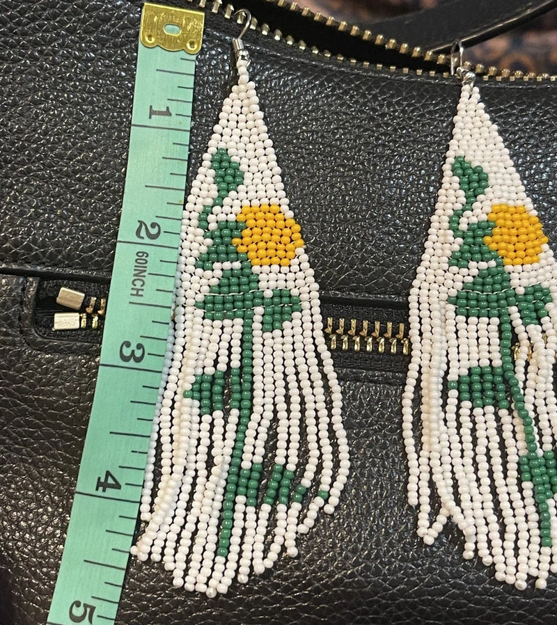 Boho Style Sun Flower Seed Bead Beaded Earrings Fringe Tassel 5ÓLong Sunflower