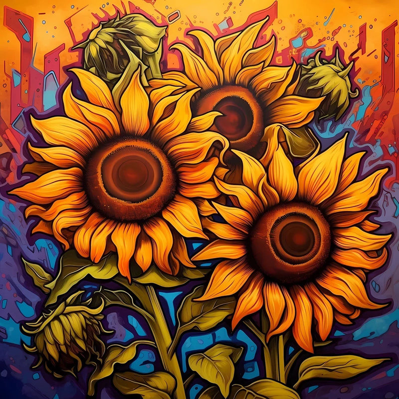 Yellow sunflower sticker design with three large blooms and dark centers