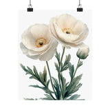 Boho White Ranunculus Flower Art Print Poster, Minimalist Floral Wall Art 2 Ranunculus