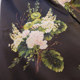 Monique Lhuillier! Black Silky Twill w/ Large-Scale Floral in Green/Pink - WOW! Flowering Plants