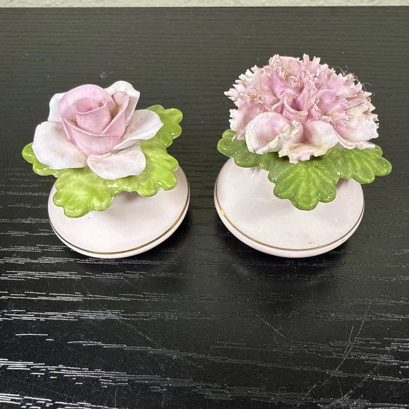 VTG Denton China England China Flower Salt & Pepper Shakers Pink Rose Carnation Carnation