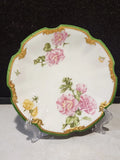 Antique T V Limoges France Gold Green Plate Scalloped Carnations Floral Carnation