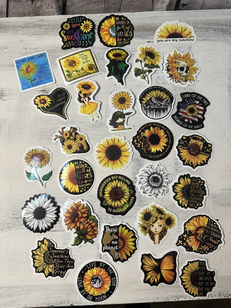 Sunflower sticker pack with assorted flower, bee, butterfly, and quote designs