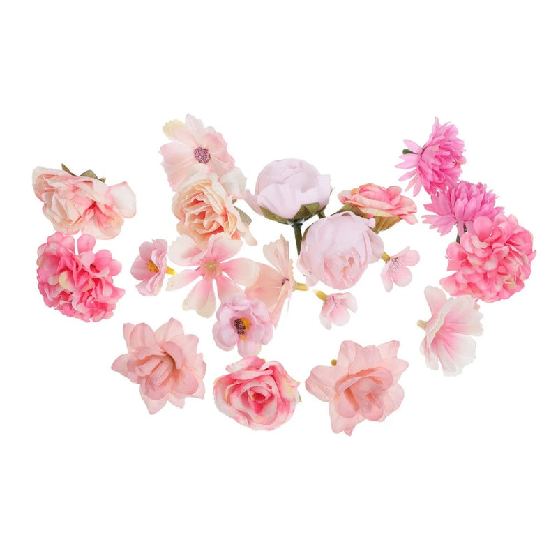 20pcs Fake Flower Heads For Crafts - Pink Silk Artificial Roses, Peonies, Peony