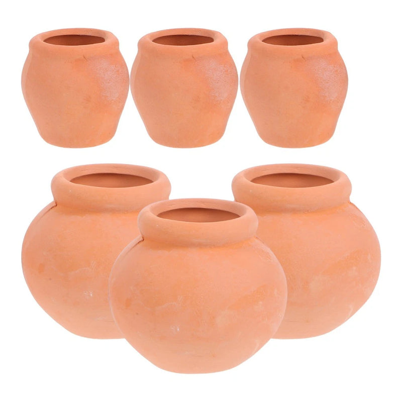Mini terracotta clay flower pots, round with wide open rims