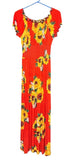 Maxi Dress WomenÕs S/M Sunflower Print, Red, Yellow & Green, Stretch Waist NWT Sunflower
