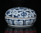 8.4" Old Chinese Blue White Porcelain Peony Flower Round Shape Fruit Box Peony