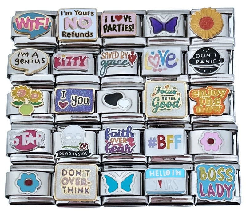 9mm Italian Charms Assorted Words & Sayings Cars Butterfly Flower Glitter Col#18 Sunflower