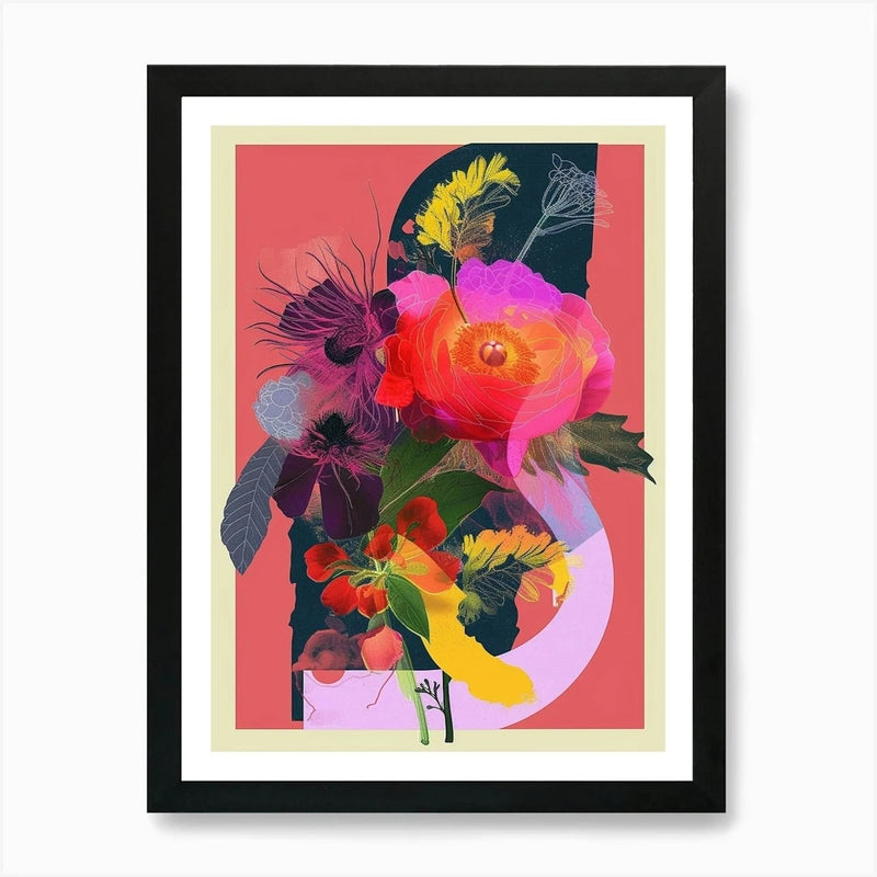 Ranunculus 4 Neon Flower Collage Ar Framed Wall Art Poster Canvas Print Picture Ranunculus