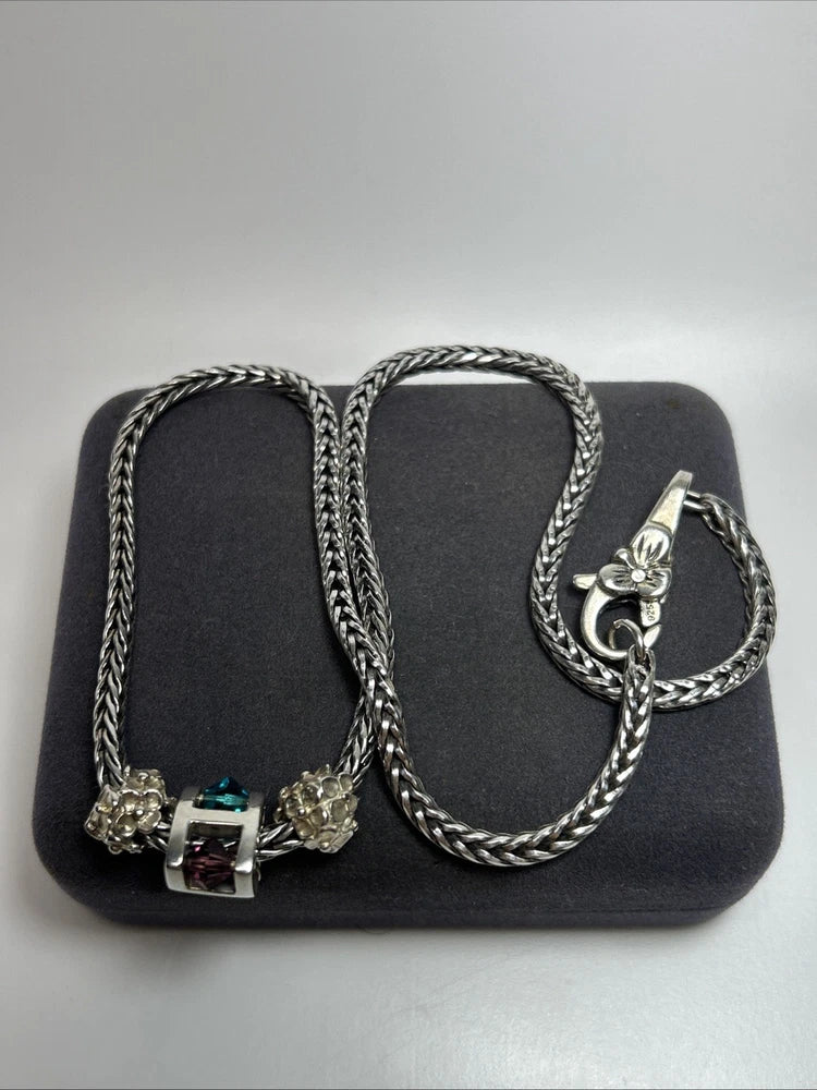 Auth Trollbeads Sterling Silver Winter Jewel & Hydrangea Flower Clasp Necklace Hydrangea