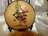Vtg Sweet Domed Glass Round Convex Frame W/ Dried fern & Flowers In Paper Basket Dried Flower